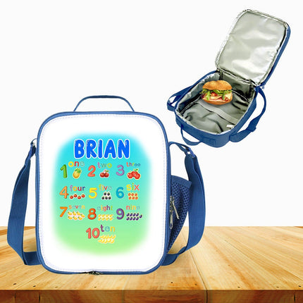 Custom Kids Lunch Bag with Strap Personalized School Insulated Picnic Box Count Numbers Kinder Math