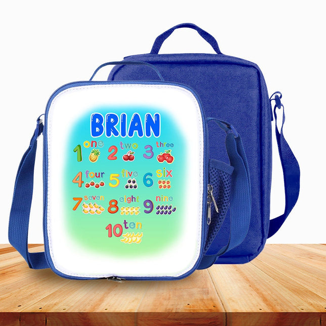 Custom Kids Lunch Bag with Strap Personalized School Insulated Picnic Box Count Numbers Kinder Math