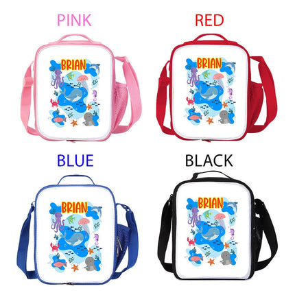 Custom Kids Lunch Bag with Strap Personalized School Insulated Picnic Box Under the Sea Ocean