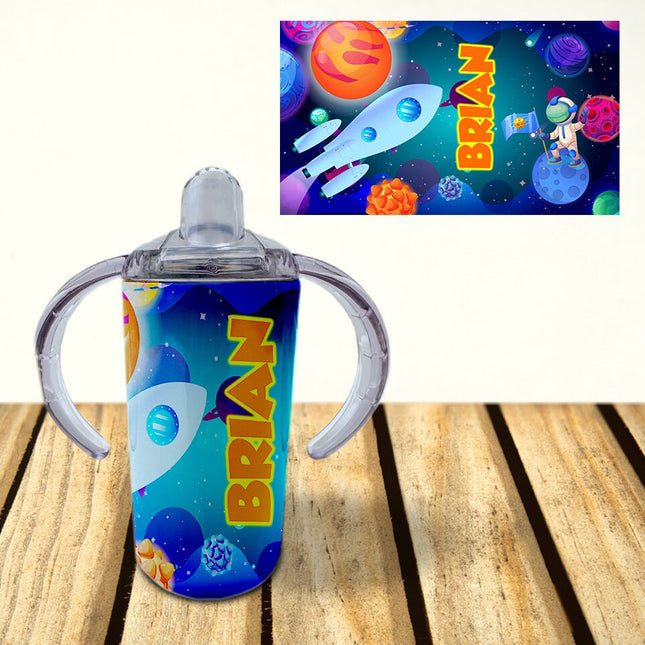 Custom Kids Sippy Cup Personalized Toddler Insulated Tumbler 12oz Bottle Universe Space Planets