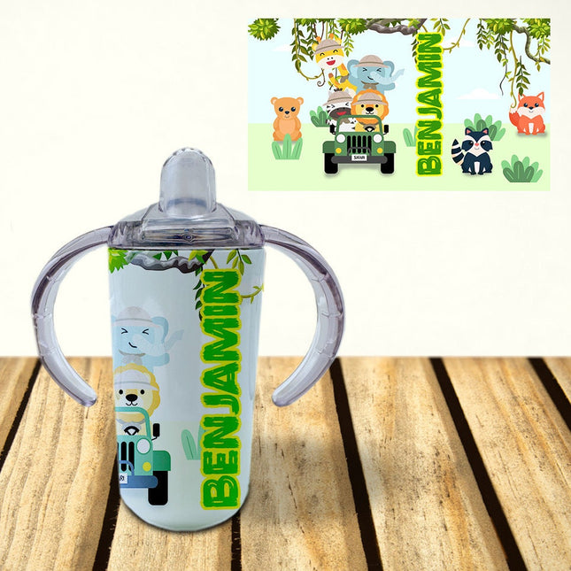 Custom Kids Sippy Cup Personalized Toddler Insulated Tumbler 12oz Bottle Jungle Baby Safari Animals