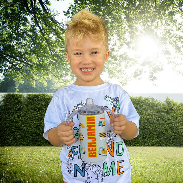 Custom Kids Sippy Cup Personalized Toddler Insulated Tumbler 12oz Bottle Construction Trucks