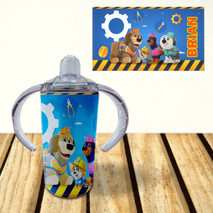 Custom School Kids Bundle Insulated Lunch Bag Snack Box Sippy Cup Bottle Personalized Toddler Set Pupstruction TV Show