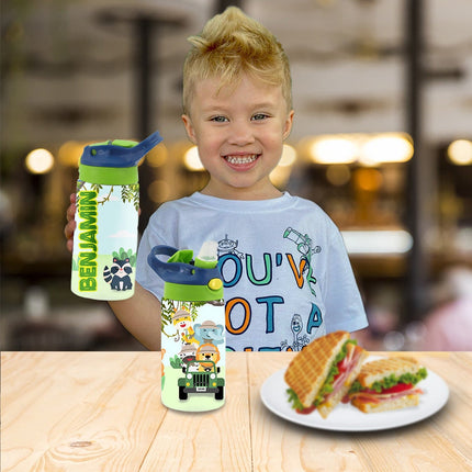Custom School Kids Bundle Insulated Lunch Bag Snack Box Sippy Cup Bottle Personalized Toddler Set Jungle Baby Safari Animals