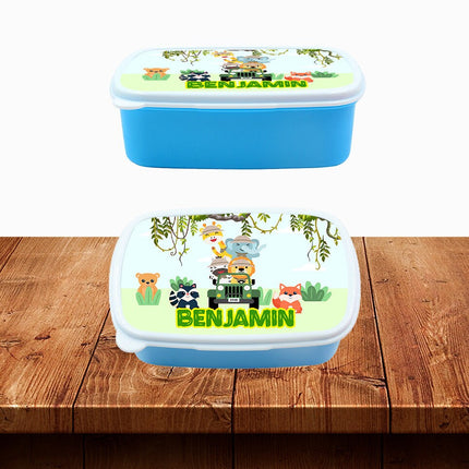 Custom School Kids Bundle Insulated Lunch Bag Snack Box Sippy Cup Bottle Personalized Toddler Set Jungle Baby Safari Animals