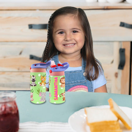 Custom School Kids Bundle Insulated Lunch Bag Snack Box Sippy Cup Bottle Personalized Toddler Set Jungle Baby Safari Animals