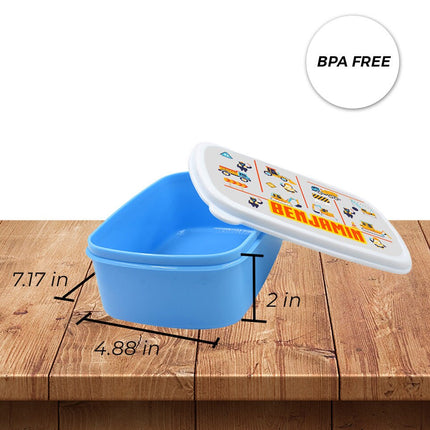 Custom Kids Snack Lunch Box for School Picnic Personalized Travel Container Construction Trucks
