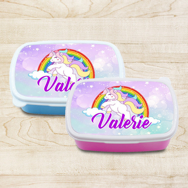 Custom Kids Snack Lunch Box for School Picnic Personalized Travel Container Unicorn Magic Rainbow