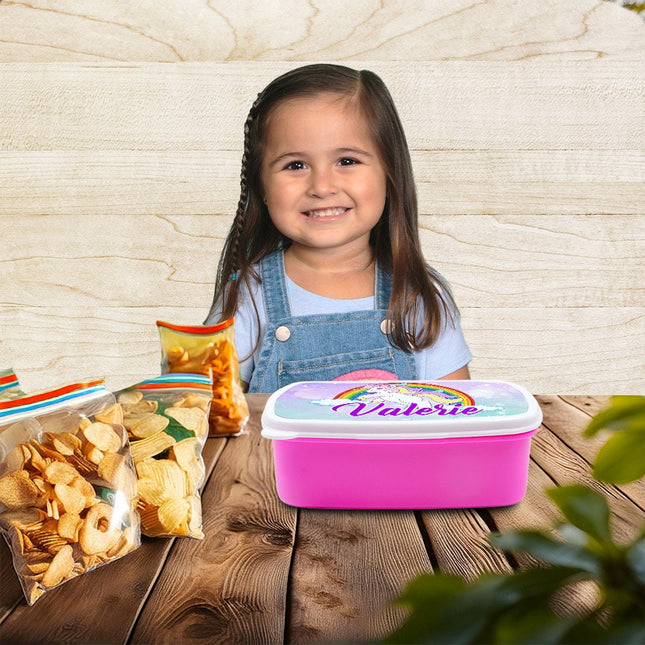 Custom Kids Snack Lunch Box for School Picnic Personalized Travel Container Unicorn Magic Rainbow