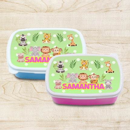 Custom Kids Snack Lunch Box for School Picnic Personalized Travel Container Jungle Safari Baby Animals