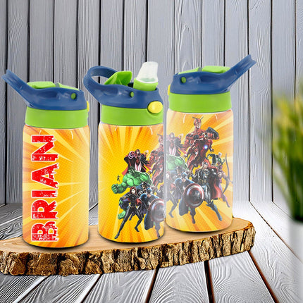 Custom Kids Water Bottle Personalized Toddler Insulated Tumbler 12oz Avengers Superhero