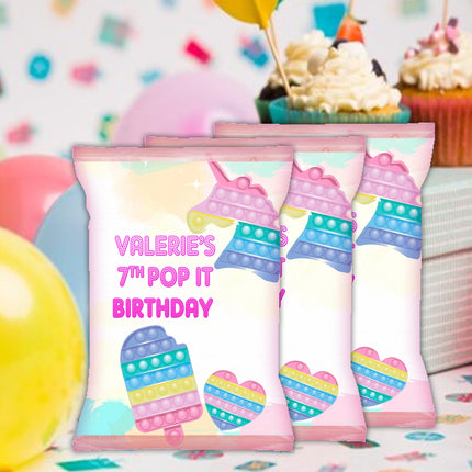 Pop it Chip Bags Label for Kids Birthday Party Favor Decor, Stickers or Finished Options