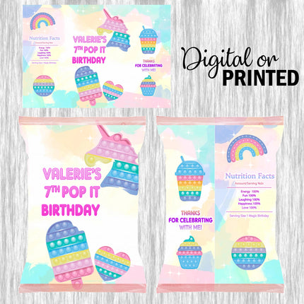 Pop it Chip Bags Label for Kids Birthday Party Favor Decor, Stickers or Finished Options