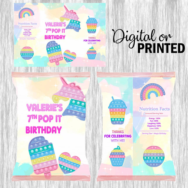 Pop it Chip Bags Label for Kids Birthday Party Favor Decor, Stickers or Finished Options