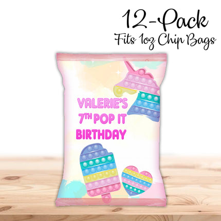Pop it Chip Bags Label for Kids Birthday Party Favor Decor, Stickers or Finished Options