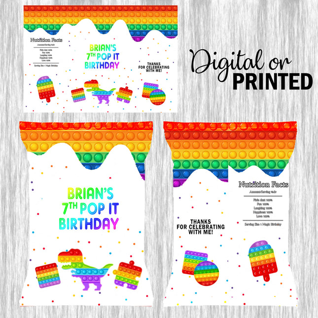 Pop it Chip Bags Label for Kids Birthday Party Favor Decor, Stickers or Finished Options