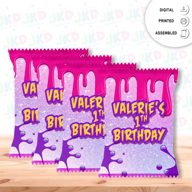 Slime Chip Bags Label for Kids Birthday Party Favor Decor, Stickers or Finished Options