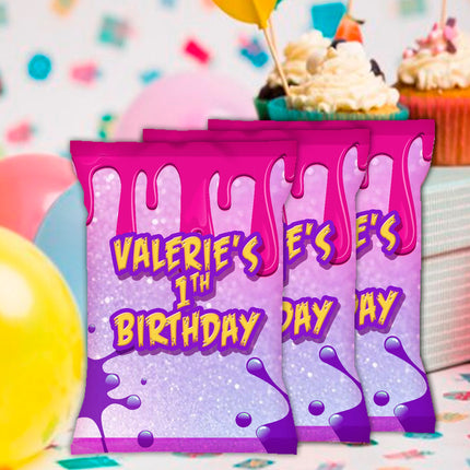 Slime Chip Bags Label for Kids Birthday Party Favor Decor, Stickers or Finished Options