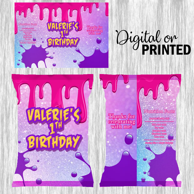 Slime Chip Bags Label for Kids Birthday Party Favor Decor, Stickers or Finished Options
