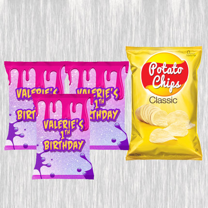 Slime Chip Bags Label for Kids Birthday Party Favor Decor, Stickers or Finished Options