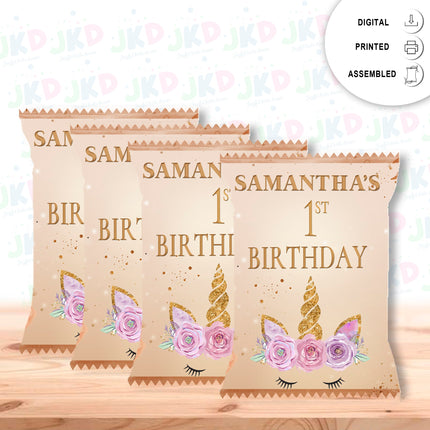 Unicorn Face Chip Bags Label for Kids Birthday Party Favor Decor, Stickers or Finished Options