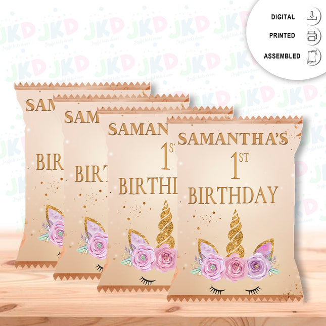 Unicorn Face Chip Bags Label for Kids Birthday Party Favor Decor, Stickers or Finished Options