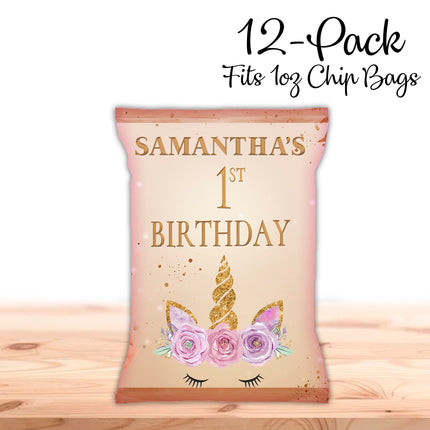 Unicorn Face Chip Bags Label for Kids Birthday Party Favor Decor, Stickers or Finished Options