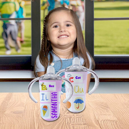 Custom Kids Sippy Cup Personalized Toddler Insulated Tumbler 12oz Bottle ABC Vowels