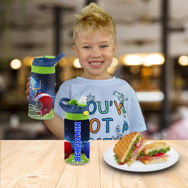 Custom Kids Water Bottle Personalized Toddler Insulated Tumbler 12oz Football Sports