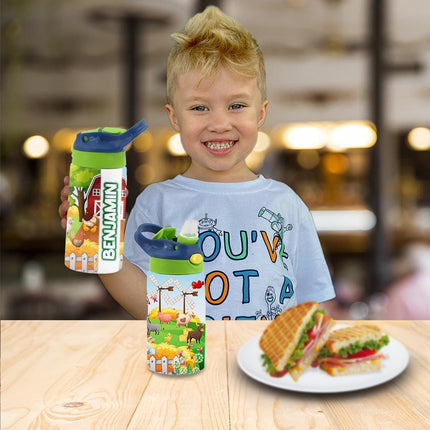 Custom Kids Water Bottle Personalized Toddler Insulated Tumbler 12oz Farm Barn Animals