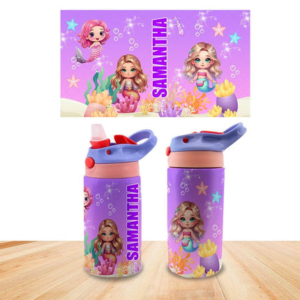 Custom Kids Water Bottle Personalized Toddler Insulated Tumbler 12oz Mermaids Under the Sea