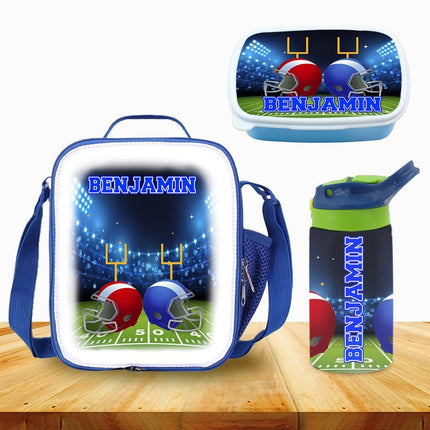 Custom Kids Lunch Bag with Strap Personalized School Insulated Picnic Box Football Sports Team
