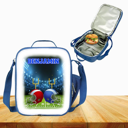 Custom Kids Lunch Bag with Strap Personalized School Insulated Picnic Box Football Sports Team