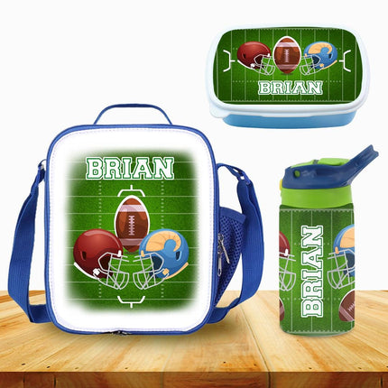 Custom Kids Lunch Bag with Strap Personalized School Insulated Picnic Box Football Sports Team