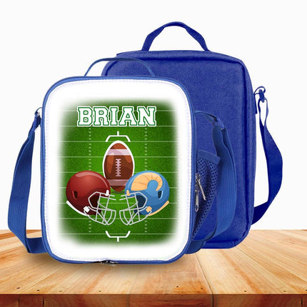Custom Kids Lunch Bag with Strap Personalized School Insulated Picnic Box Football Sports Team
