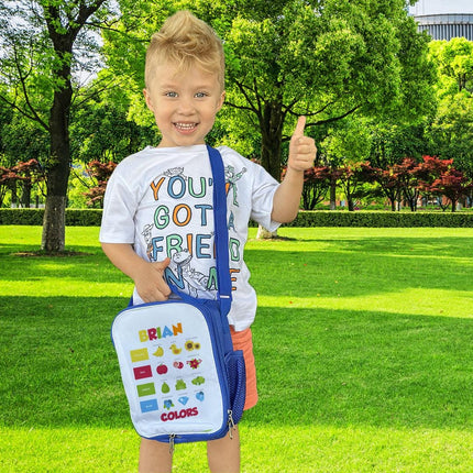 Custom Kids Lunch Bag with Strap Personalized School Insulated Picnic Box Learning Colors