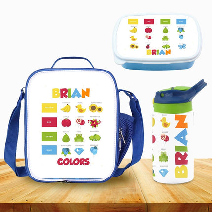 Custom Kids Lunch Bag with Strap Personalized School Insulated Picnic Box Learning Colors
