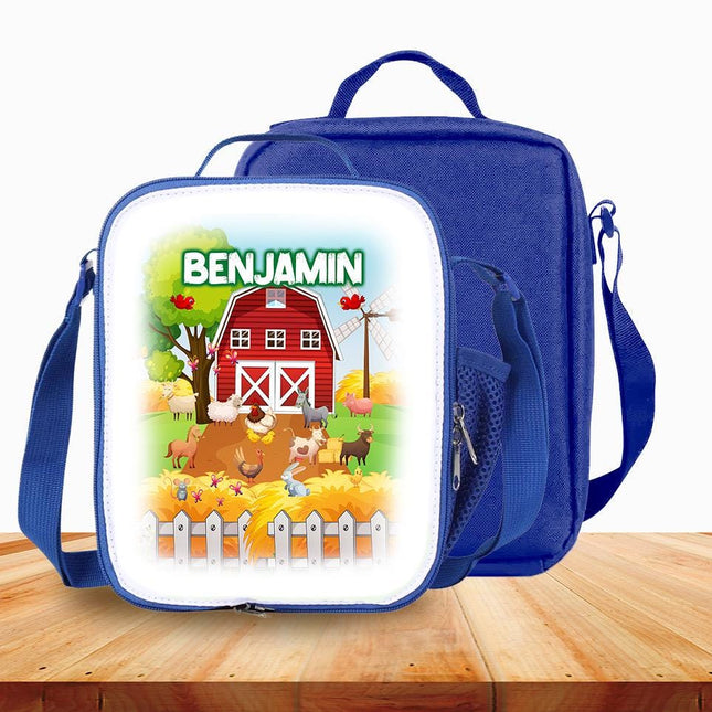Custom Kids Lunch Bag with Strap Personalized School Insulated Picnic Box Farm Barn Animals