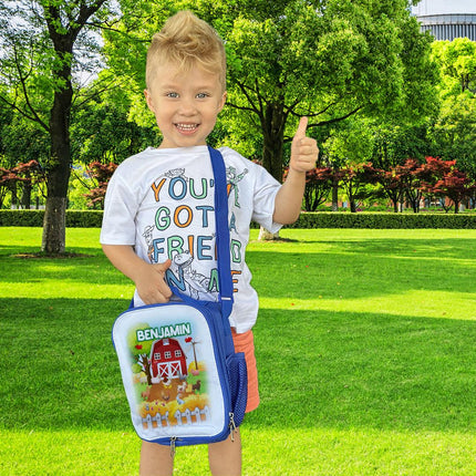 Custom Kids Lunch Bag with Strap Personalized School Insulated Picnic Box Farm Barn Animals