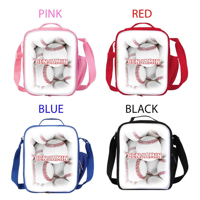 Custom Kids Lunch Bag with Strap Personalized School Insulated Picnic Box Beisbol Sports Team