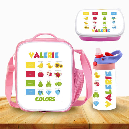 Custom Kids Lunch Bag with Strap Personalized School Insulated Picnic Box Learning Colors