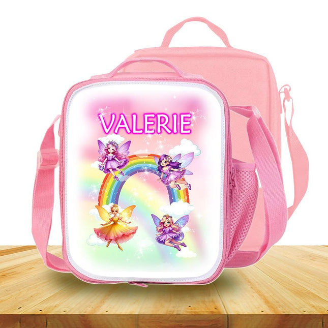 Custom Kids Lunch Bag with Strap Personalized School Insulated Picnic Box Fairy Pixie Dust