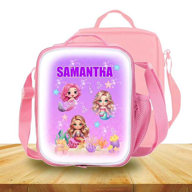 Custom Kids Lunch Bag with Strap Personalized School Insulated Picnic Box Mermaids Under the Sea