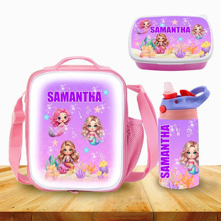 Custom Kids Lunch Bag with Strap Personalized School Insulated Picnic Box Mermaids Under the Sea