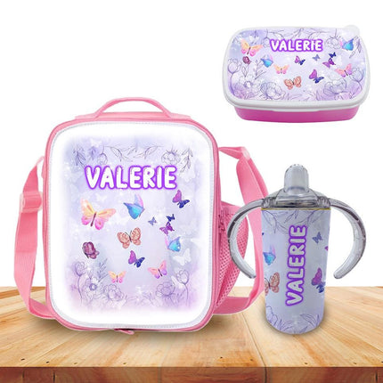 Custom Kids Sippy Cup Personalized Toddler Insulated Tumbler 12oz Bottle Butterfly Flowers