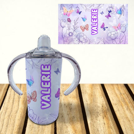Custom Kids Sippy Cup Personalized Toddler Insulated Tumbler 12oz Bottle Butterfly Flowers