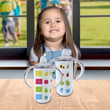 Custom Kids Sippy Cup Personalized Toddler Insulated Tumbler 12oz Bottle Kinder Learning Colors