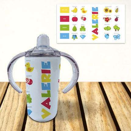 Custom Kids Sippy Cup Personalized Toddler Insulated Tumbler 12oz Bottle Kinder Learning Colors