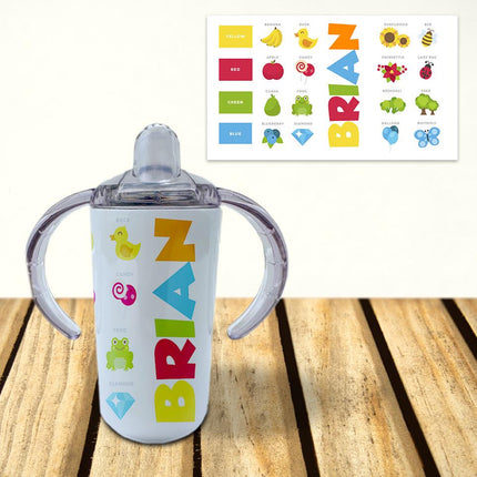 Custom Kids Sippy Cup Personalized Toddler Insulated Tumbler 12oz Bottle Kinder Learning Colors