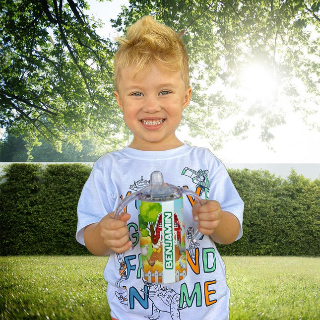 Custom Kids Sippy Cup Personalized Toddler Insulated Tumbler 12oz Bottle Farm Barn Animals